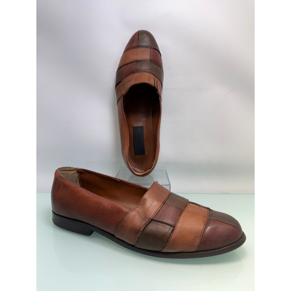 Vintage Colorblock Leather Loafers Women 9.5 Brown Patchwork 90s Retro Eclectic‎
